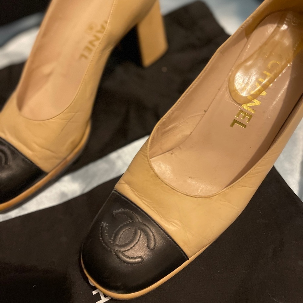 CHANEL Two-Tone Leather Heels